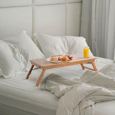 Tavolino da Letto per PC Pieghevole e Inclinabile con Cassetto, 72x35x22-30, Colore Legno