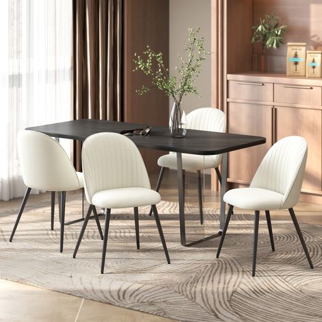 Pack de 4 Sillas de Comedor Modernas Sillas de Cocina Tapizada en Terciopelo con Respaldo Bajo 50x56x83 cm Crema (1/5)