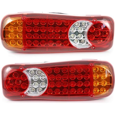 2 Feux Arrière LED 12V Universels - Plastique ABS Robuste - 5 Fonctions Éclairage - Pour Camions Remorques - 350x135x85mm (1/5)
