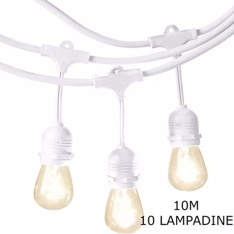 Catena Luminosa da Esterno con Lampadine, Lunghezza da 10 a 20 Metri Bianco 10m