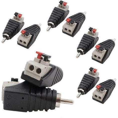 Lot de 8 adaptateurs RCA vers haut-parleur, prise RCA vers connecteurs AV, clips à ressort sans soudure, installation sans outil, adaptés aux systèmes de surveillance audio et vidéo. (1/5)