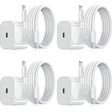Lot de 2 chargeurs pour iPhone - Chargeur rapide - Adaptateur + câble 20 W Blanc Taille unique iPhone (NT) (1/5)