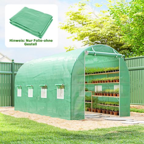 Lámina para invernadero de 4 x 2 m, impermeable, para jardín, con puerta, 8 ventanas, protección UV, polietileno resistente al desgarro, color verde. (1/5)