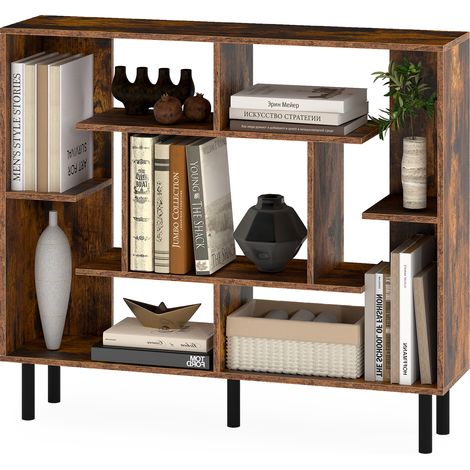 COSTWAY Open Bookshelf Modern Geometric Bookcase-Brown (1/5)