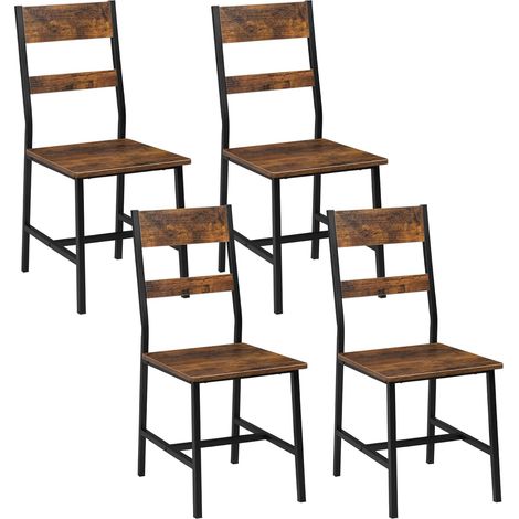 Klihome Sillas de comedor, 4 piezas, marrón rústico (1/5)