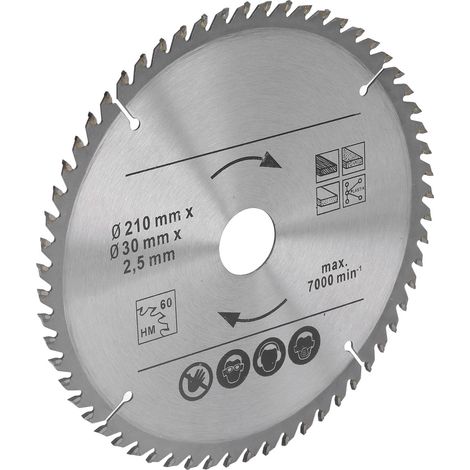 Lame de scie circulaire carbure 210 mm 60 dents alésage 30 mm pour coupe bois et plastique, scies à onglet et sur table, 8-1/4 po (1/5)