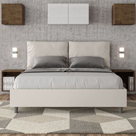 Letto matrimoniale contenitore imbottito 160x200 similpelle bianco Antea (1/5)