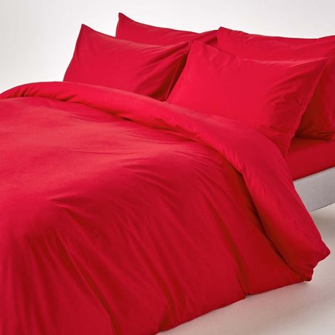 HOMESCAPES Red Egyptian Cotton Duvet Cover Set 200 Thread Count, Super King - Red
