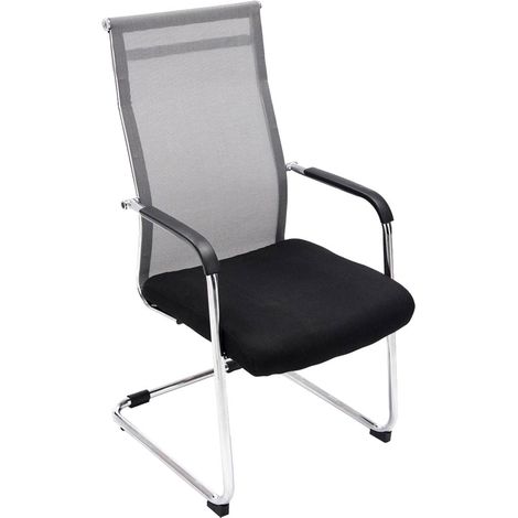 Silla de oficina sillón de visita sin ruedas respaldo alto en tejido de malla gris y metal cromado 100003319