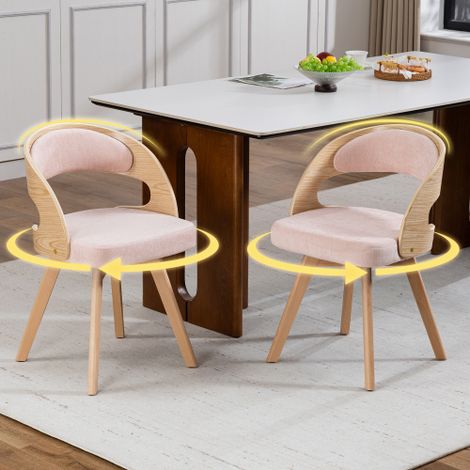 Set di due sedie da pranzo in legno in stile moderno con seduta girevole, cuscini in cotone e lino e schienale curvo sedie d'accento per cucina, bar e soggiorno (Lino Rosa) (1/5)