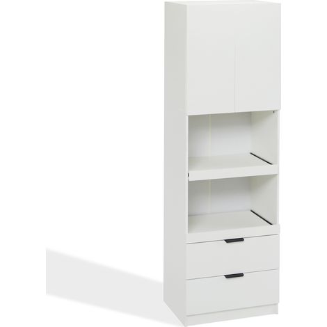 Vaisselier de cuisine blanc 200 cm avec 2 portes, 2 tiroirs et étagères ouvertes (1/5)