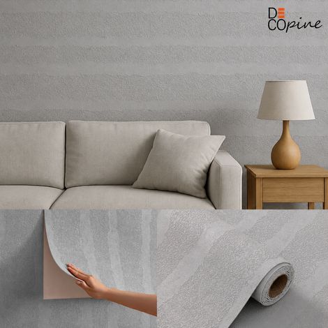 Papier peint autocollant 60 x 280 cm 3D effet pierre gris clair, revêtement mural adhésif Decopine (1/5)