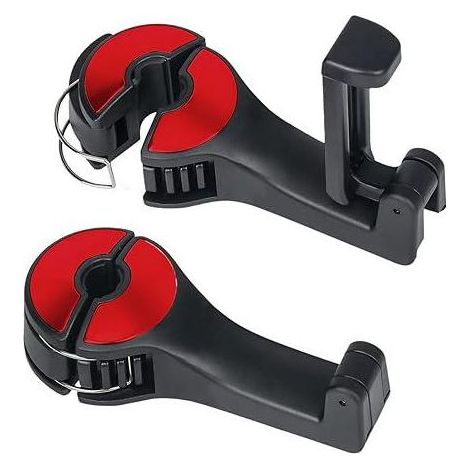 Set mit 2 roten Autohaken mit Handyhalterung, Autositzbefestigung, versteckten Haken für Gepäck und Einkäufe, Handtaschenhalter fürs Auto (1/5)