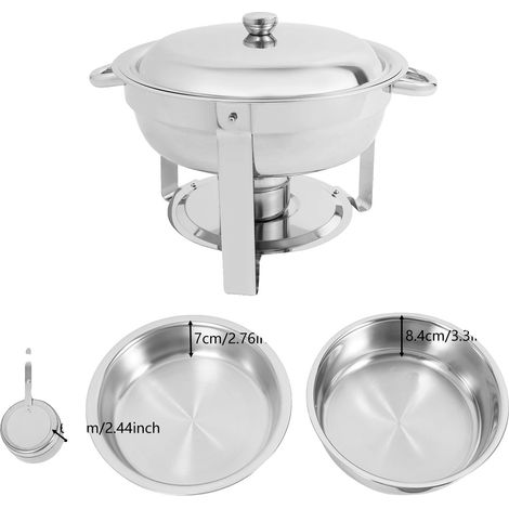 Ensemble de plats à réchaud, acier inoxydable, solution de réchauffement 4 pièces, Argent (1/2)