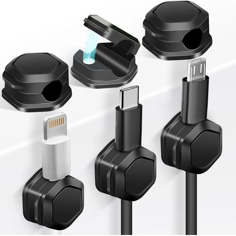 Lot de 6 boîtes de rangement magnétiques pour câbles - Clips pour câbles - Attaches pour fils - Gestion des câbles de bureau, clips réglables pour chargeurs de téléphone portable (1/5)