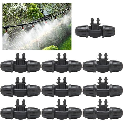 Conector de manguera de 4 vías con púas, reductor de 8/11 a 4/7 con bloqueo de seguridad, conector de riego, 10 piezas, fabricado en material ABS de alta resistencia. (1/5)