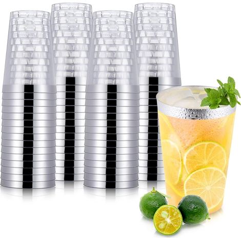 60 Verres en Plastique Bordés d' Argenté (1/5)