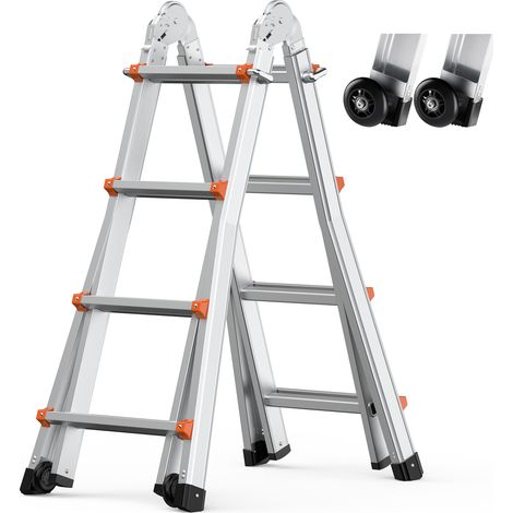 VEVOR Echelle telescopique a cadre en A,15 pieds aluminium,compacte,pliable portable multifonction,devoirs,escaliers,toit interieur et exterieur,charge 330 lb (1/5)