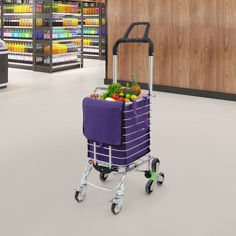 Chariot de Courses à 8 Roues avec Accoudoirs-Caddie d’Epicerie avec Sac Étanche Amovible Monte-escaliers en Structure en Alliage d'aluminium (44 x 30 x 92 cm) (1/5)