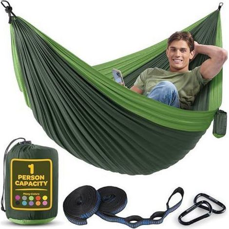 Hamac 1-Person, Klappbar, Ultralight und Tragbar, Tragfähigkeit 350 kg, Ideal für Garten, Camping, Reisen, Limettengrün