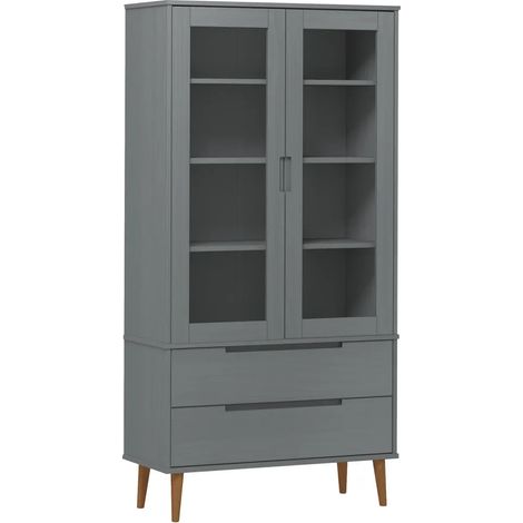 Grande vetrinetta scandinava portaoggetti 90 x 35 x 175 cm in legno massello di pino grigio 020047122
