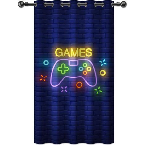 Gaming Curtain for Teenage Boys Video Game Fluorescent Controller Gamer Blackout Curtains for Children with Eyelets, 1 Panel 46 x 90 Inches (1/5)