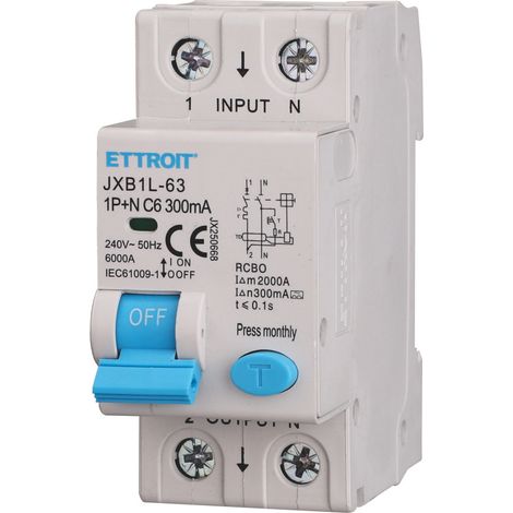 ETTROIT RCBO 1P+N C6 6A 300mA Classe A 6 kA IEC61009-1 JX250668