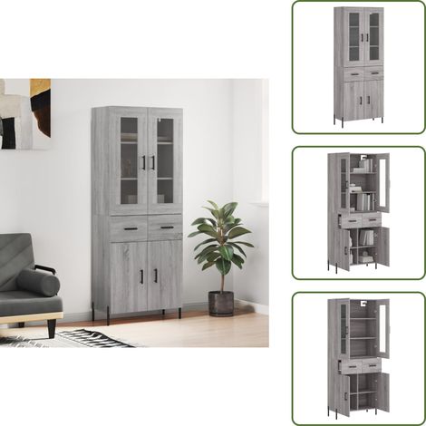 Sonoma - vidaXL Highboard Grau Sonoma 69,5x34x180 cm Holzwerkstoff - Wandhalterung (1/5)