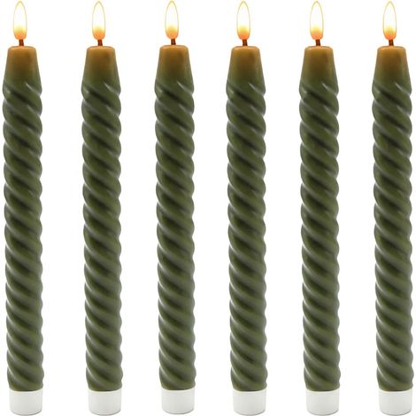 LED-Stabkerzen ohne Flamme, echtes Wachs, 6er-Set