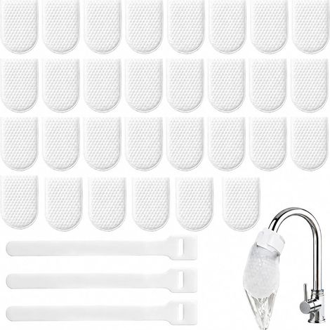Paquet de 30 sacs en coton filtrant pour robinet, sac filtrant pour robinet haute densité avec 3 sangles pour robinets standard, eau compatible avec l'eau froide et chaude (1/5)