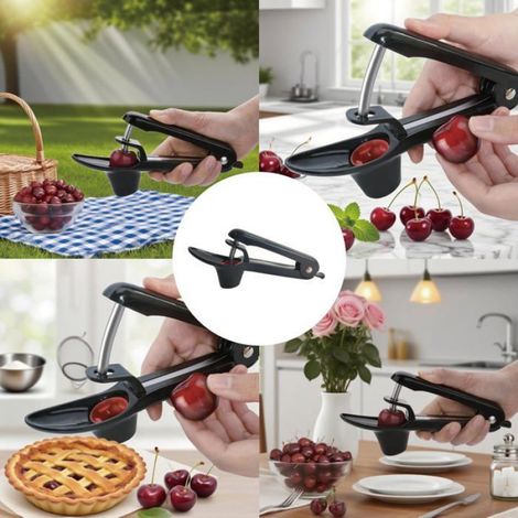 Dénoyauteurs cerises - 1 pièce, plastique - Noire - Convient pour cerises, baies Étiquette (1/5)