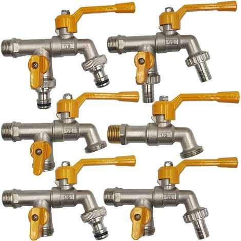(L-1pcs) Adaptateur de robinet pour tuyau d'arrosage 1/2'', connecteur pour réservoir d'eau IBC, raccord de remplacement en laiton pour robinet d'irrigation 2 voies/1 voie, vanne à bille