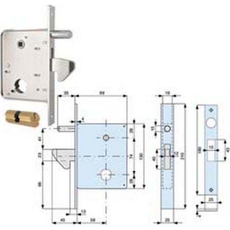 2PZ SERRATURA INFILARE CANCELLI SCORREVOLI GANCIO+CONTROPIASTRA MM.130H 573 MM.
