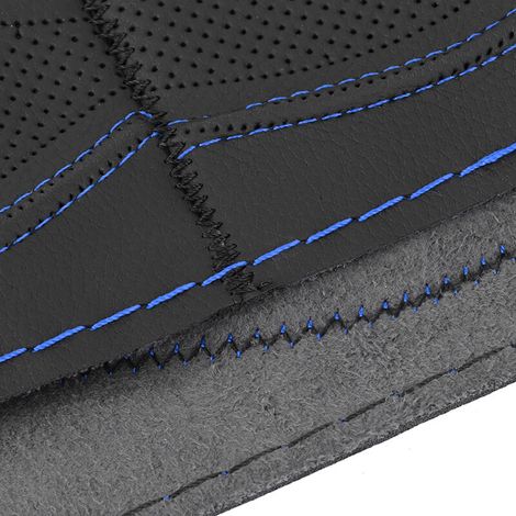 38 cm/15 Zoll Lederlenkradbezug, handgenäht, geprägt, Nadel- und Fadenset, universell schwarz-blau