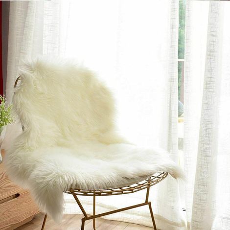 Housse De Chaise De Luxe En Fausse Peau De Mouton Douce, Coussin De Siège, Tapis En Fourrure De Peluche Pour Chambre à Coucher, 0,6 X 0,9 M, Blanc (1/5)