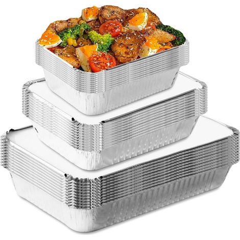 Barquette Aluminium avec Couvercle, 30 Pièces, Plat Aluminium Jetable, Boite Aluminium avec Couvercle, pour Barbecue, Cuisson, Rôtissage et Four, 2300 Ml, 1100 Ml Et 800 Ml, Résistant Jusqu'À 260°C (1/5)