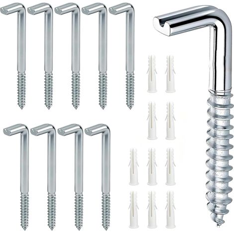 lot de 10 crochets à vis M6-80 mm, crochets muraux galvanisés à fente droite avec tube d'expansion pour une fixation sur bois, béton et plaques de plâtre (1/5)