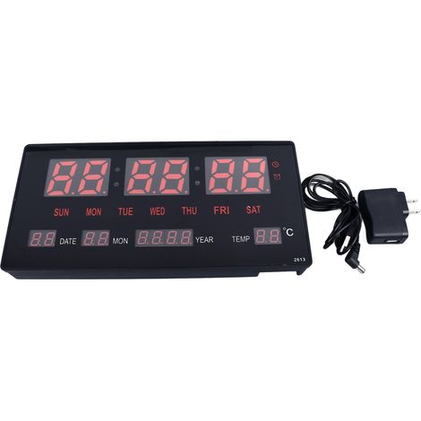 Horloge numérique LED murale grande taille, fonction carillon horaire, rétroéclairage, calendrier, prise américaine 110‑220V, rouge (1/5)