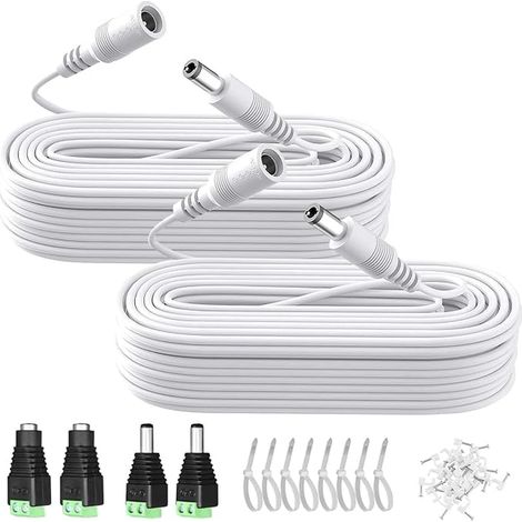 rallonges d'alimentation CC de 10 m - 5,5 mm x 2,1 mm - 12 V CC - connecteurs d'alimentation - Clips de câble - caméra de Surveillance, lumière LED - Blanc (1/5)