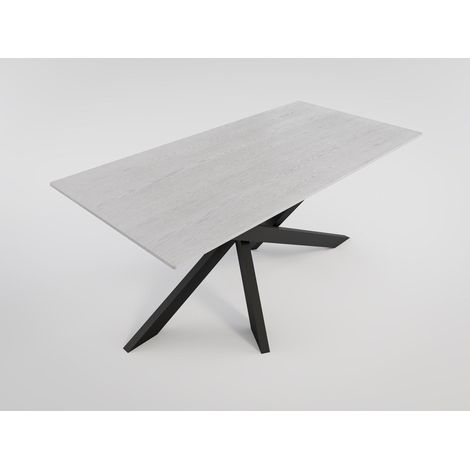 Esstisch ELLEN 160x80cm Eiche Furnier weiß lackiert schwarzes Kreuzgestell (1/4)