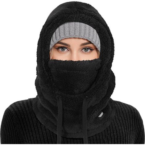 Sturmhaube mit Nackenwärmer, Thermo Fleece, winddicht, Unisex, Schwarz (1/5)
