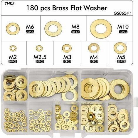 180pcs Rondelle Plate, Joint Rondelle Plate en Laiton Assortiment, M2 M2.5 M3 M4 M5 M6 M8 M10 Rondelle Plate pour L'étanchéité des Vis Bagues D'étanchéité-Livré avec Boîte (1/5)