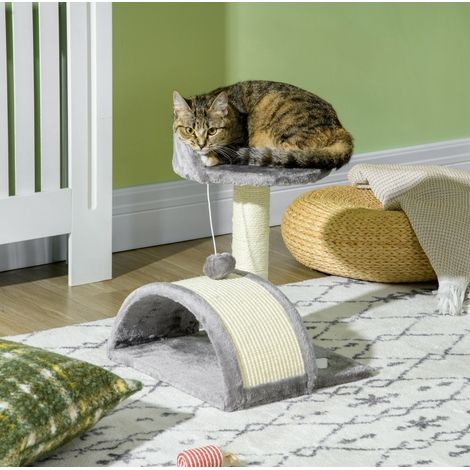 Rascador para gatos de 46 cm gris con cueva, bola y plataforma elevada (1/5)