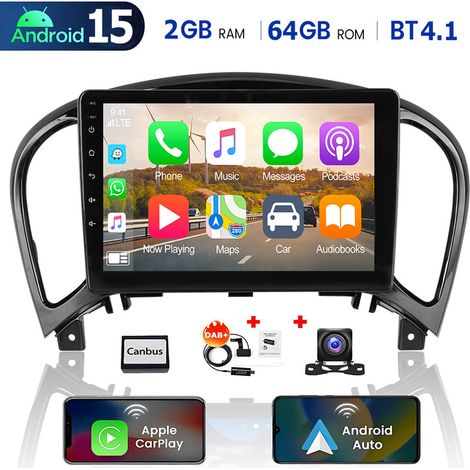 Pour Nissan Juke 2010-2018 Android 15 autoradio GPS Radio Headunit Apple Carplay RDS Navi WIFI - 2+64G DAB+ CAM