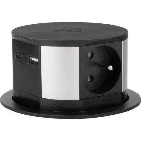Bloc multiprise encastrable 3 Prises 16A + 2X USB et Chargeur Induction -Noir (1/4)