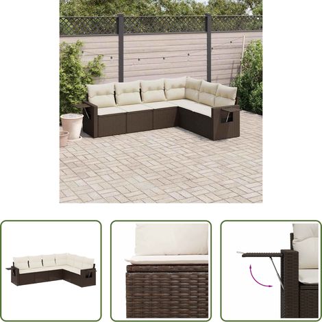 vidaXL Rattan - 6-tlg. Garten-Sofagarnitur mit Kissen Braun Poly Rattan (1/5)