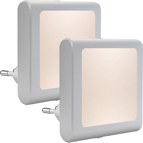 Veilleuse avec capteur crépusculaire, 2 pièces Luminosité Réglable à l'infini Très bon pour chambre d'enfant, escalier, chambre à coucher, cuisine, lampe d'orientation, blanc chaud (1/4)