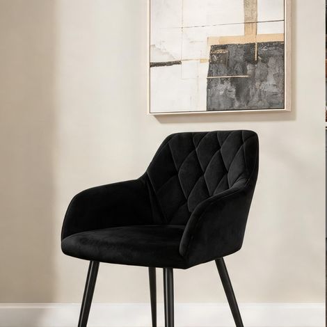 Fauteuil de salle à manger en velours noir avec accoudoirs (1/5)