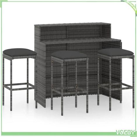 Ensemble de bar de jardin - FAFEICY - 3064877 - 4 pcs - Résine tressée gris - Coussins amovibles (1/5)