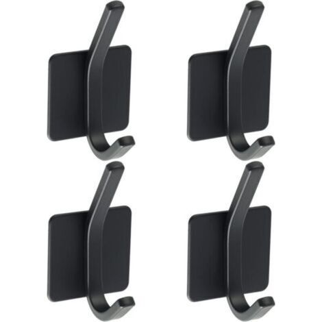 4 Pcs Crochet Adhésif Patère Murale Adhésive en Acier Inoxydable SUS 304 Porte Manteau Mural Noir Porte Serviette pour Salle de Bain ou Cuisine, (1/5)